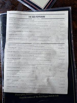 Beer and Wine Menu