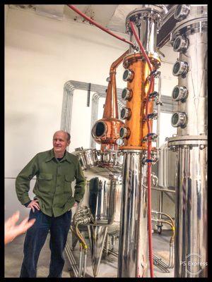 Master distiller Ed Arnold wielding his mighty Scottish styled still