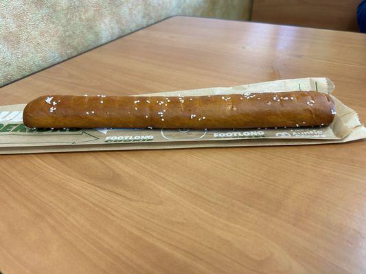 Footlong Auntie Anne's soft pretzel.