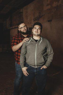 Couple session done using the brick wall backdrop.