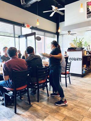 Inside restaurants. Pretty busy.