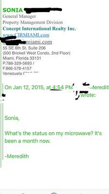 Contrary to Maria's response, repairs were NOT completed within a week. I 100% stick to my initial review over 2 years ago.