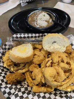 Seafood Gumbo, Homemade Onion Rings, Seafood Basket