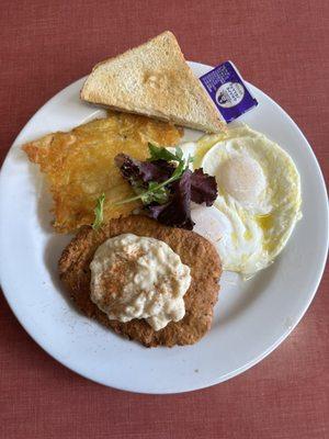 Chicken fried steak and eggs