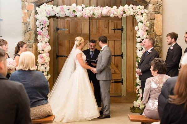 Floral frame for wedding full of Peonies, hydrangea and roses - custom design by J. Morris Flowers.