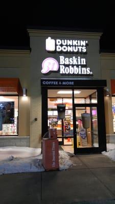 Dunkin Donuts and Baskin Robbins joint store. Open 24 hours.