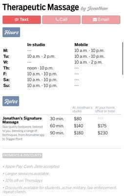 Business hours and rates( fix rate)