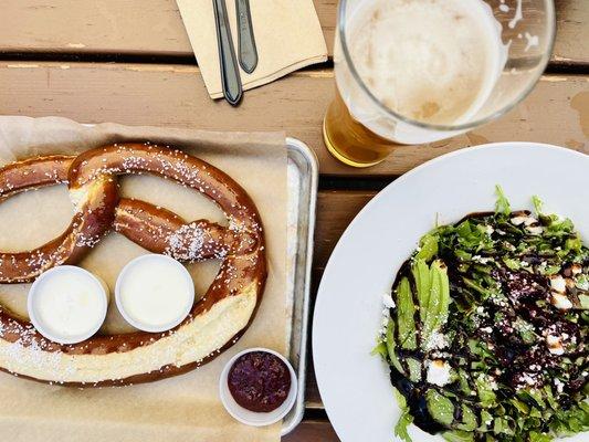 Bavarian pretzel & arugula beet salad