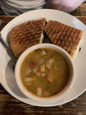 Eggplant panini and minestrone soup