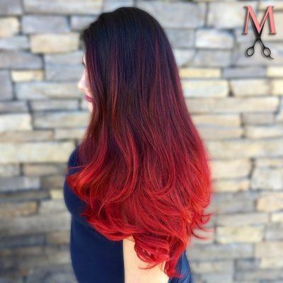 Light up the New Year with a fiery balayage ombré! Featured is natural brown, Ruby Red, bright Rojo tips! Gift  yourself or someone you 3