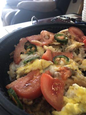 Leftover hash brown bowl all dolled up for me. No leftovers! OMGosh so good