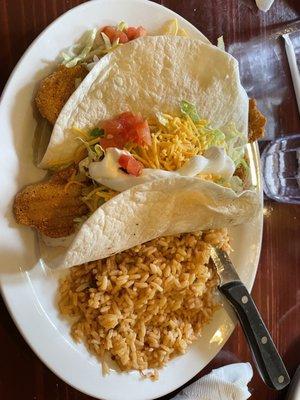 Fish tacos- rice but I asked for no beans