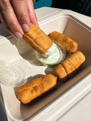 Cheese tequeños with garlic cilantro sauce - summer menu 2024