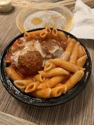 Kids Penne with Tomato Sauce and Meatballs!