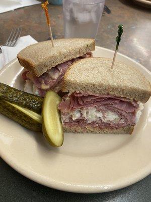 Corned beef special, with cole slaw & Russian dressing.