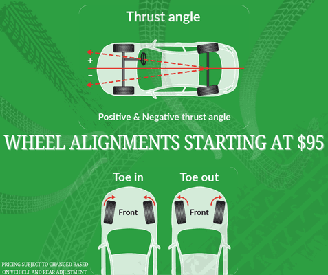 Wheel alignment ensures safe, smooth driving, reduces tire wear, improves fuel efficiency, and extends the life of your vehicle's tires.