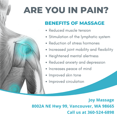 Joy Massage
 8002A NE Hwy 99, Vancouver, WA 98665
 Call us at 360-524-6898