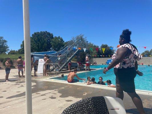 Kids blocking exits from pools