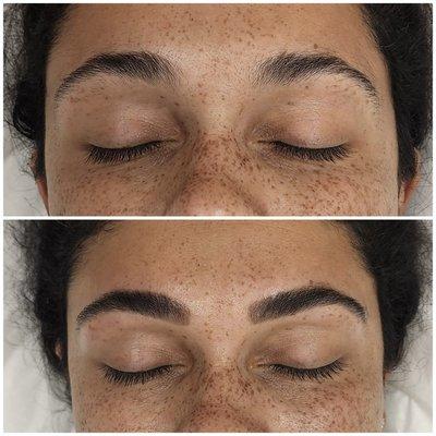 Before and after brow wax and tint.