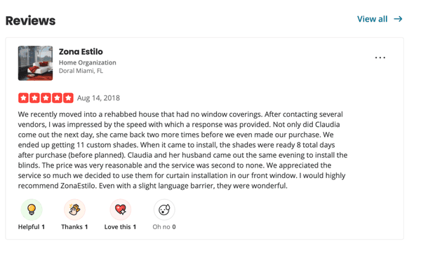 Excelent review from YELP