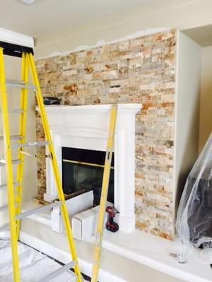 Stacked stone tile wall in Lincoln, CA! Exciting...