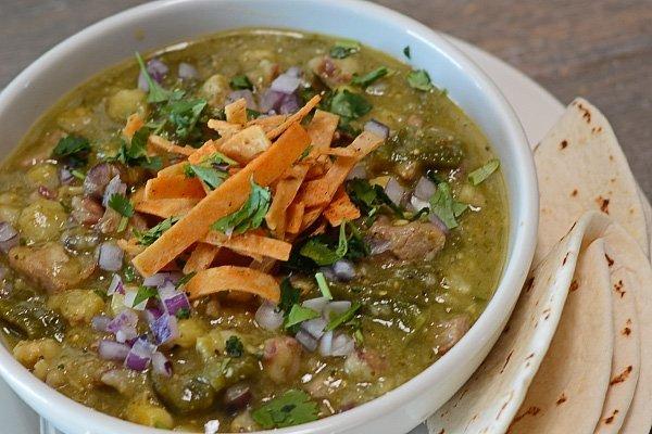 Posole Verde
Flavorful local hominy with big pieces of pork, fresh tomatillos, onions, poblanos, & jalapeno peppers.