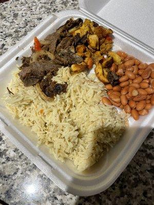 Rice with chicken, lamb, and beans