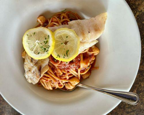 Halibut and scallop pasta