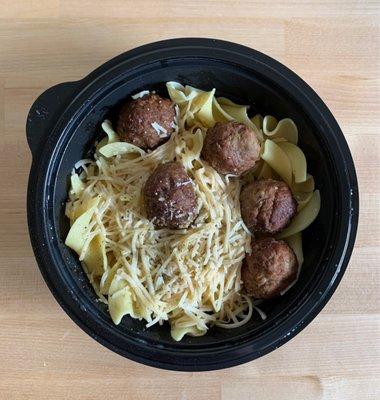 Large Buttered Noodles with Oven-Roasted Meatballs