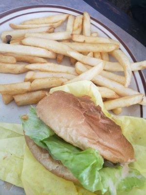 Cheeseburger and fries missing the bacon