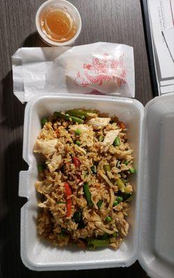 Basil fried rice and spring roll