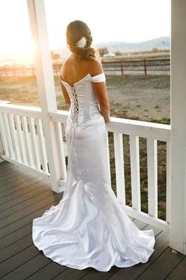 custom made silk corseted wedding gown