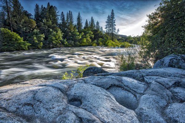 River view from Indian grinding rock area in camp.