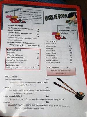 New sushi menu...  love this!