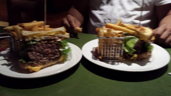 The Monster Burger for two: 2.5 lbs of meat, 6 strips of bacon, grilled cheeses as buns and a pound of fries.....super yummy!!!