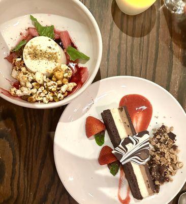 rhubarb panna cotta and chocolate hazelnut