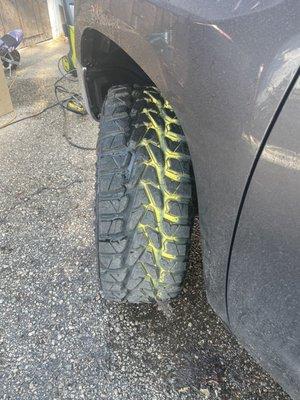 Spray paint on new tires, this is after solvents and pressure washing