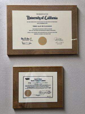 Dr. Terry McClanahan's Diplomas