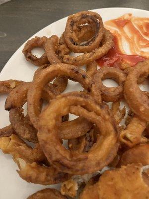 So many blackened and over-fried onion rings.