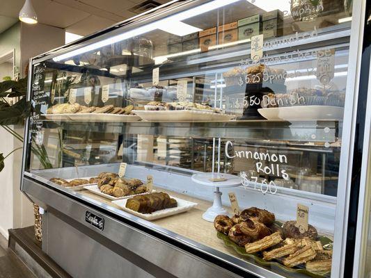 Baked goods case for rolls cookies and breakfast items.