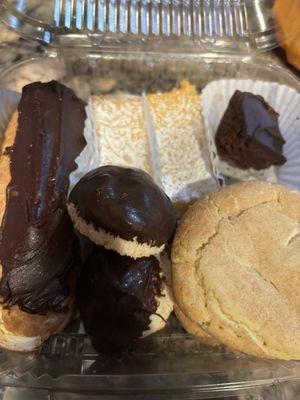 Brownie, coconut chocolate pastry, creme filled pastry, lemon pastry & cookies