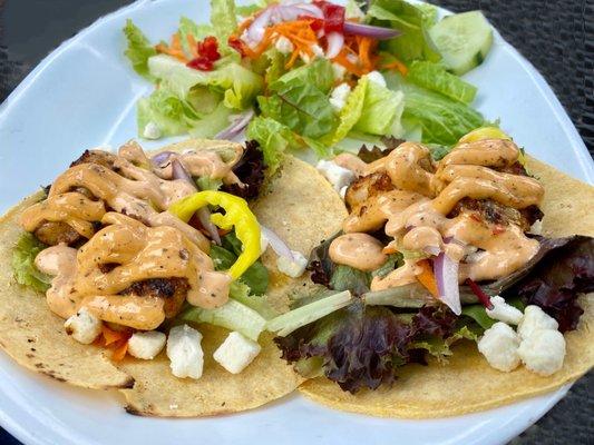 Shrimp tacos with side salad