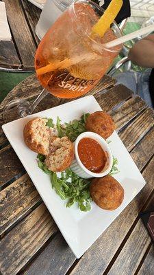 Arancini and Aperol Spritz