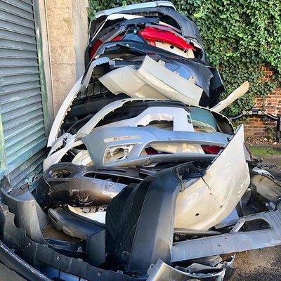 This is becoming quite the collection.  Each of these bumpers represents another satisfied customer. #autobody #bodyshop #collisionrepair