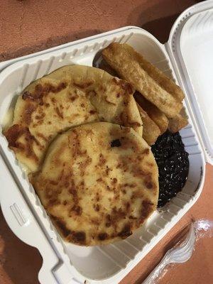 Pupusa Platter with black beans and yucca