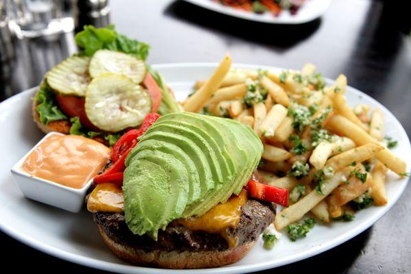 Godfather's Fresh California Burger With Truffle Garlic Fries and Homemade Chipotle Aioli