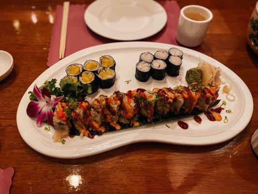 Oshinko Roll, White Tuna Roll and Godzilla Roll