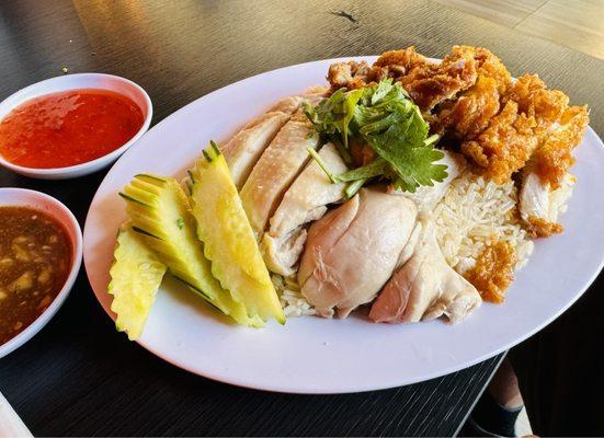 Half & Half - Dark Meat + Fried Chicken with garlic rice