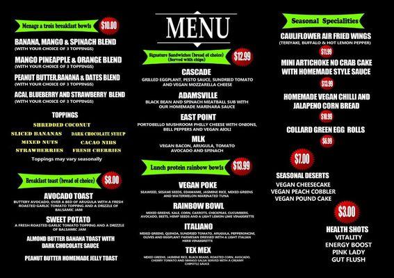 The menu