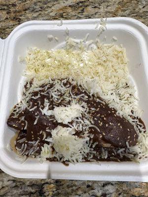 Chicken Mole Takeout - messy but good.  Sweet at first, then spicy aftertaste. (4 stars)